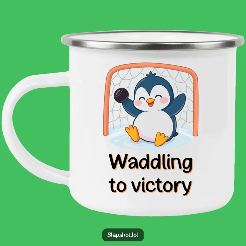 Funny Penguin Camping Mug: Giggling Slapshot, Humorous Gift For Campers