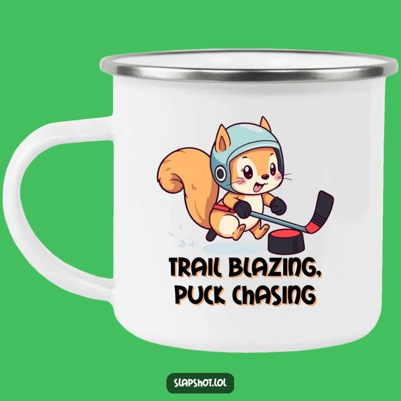 Funny Squirrel Hockey Camping Mug: Playful Enamel Cup for Puck-Chasing Adventures
