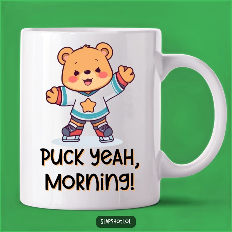 Funny Hockey Bear Mug, Joyful Skater Character, Hilarious Sports Fan Gift