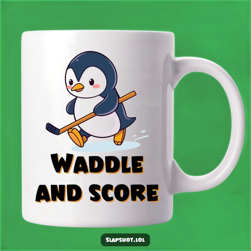Funny Penguin Hockey Mug, Sliding Skater Character, Hilarious Winter Sports Gift