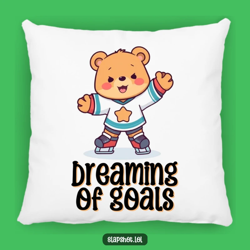 Funny Hockey Bear Pillow, Cozy Skater Cushion, Adorable Sports Fan Gift