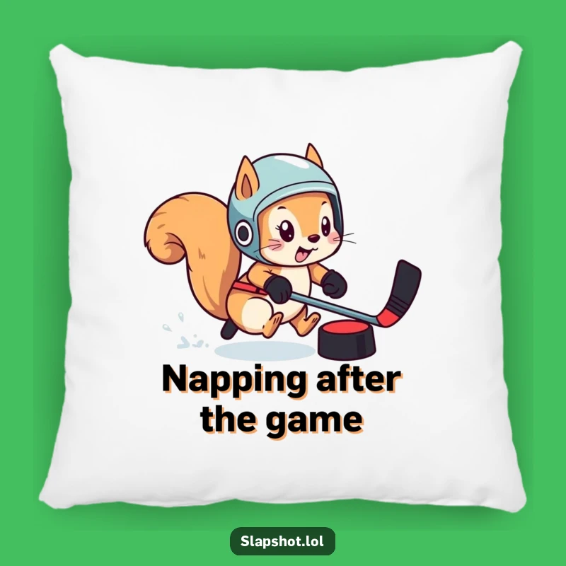 Funny Squirrel Hockey Pillow: Cozy Accent for Puck-Chasing, Helmet-Wearing Fans