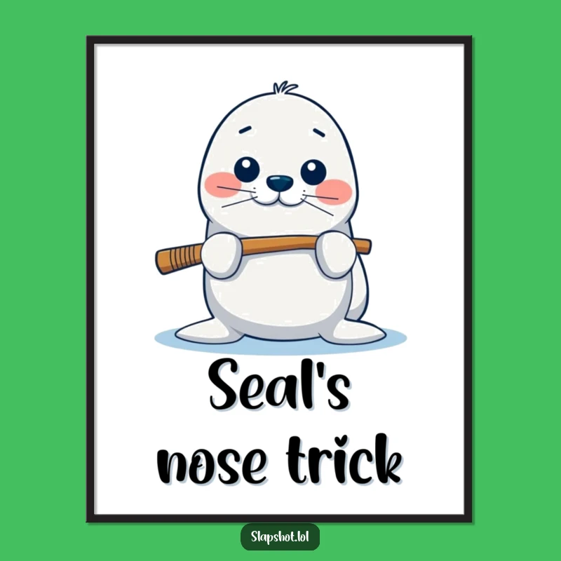 Funny Seal Digital Art Print: Balancing Stick, Humorous Gift For Instant Decor