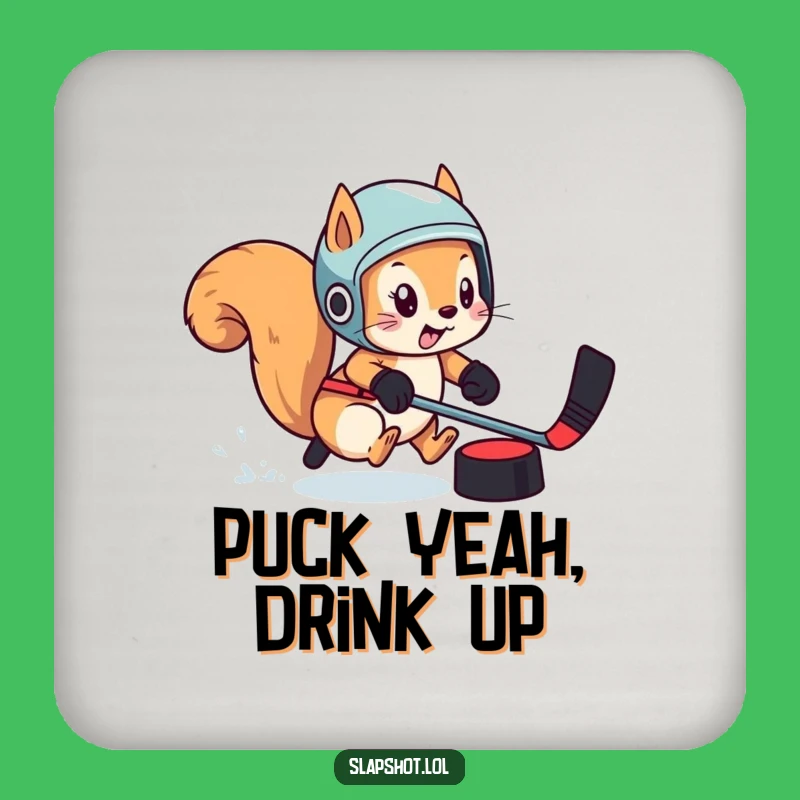 Funny Squirrel Hockey Drink Coaster: Playful Protection for Puck-Chasing Tables