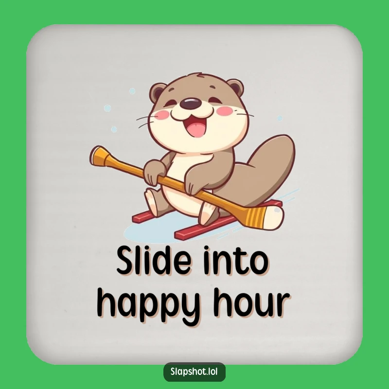 Funny Otter Hockey Drink Coaster: Joyful Protection for Sliding Surfaces
