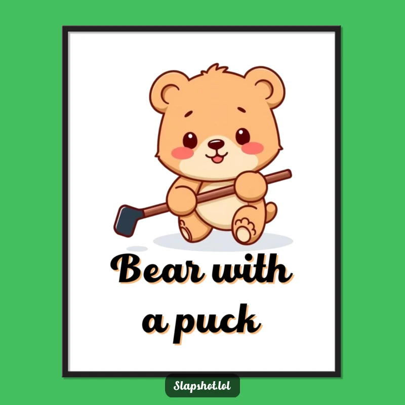 Funny Bear Cub Hockey Poster: Playful Sports Art for Your Wall