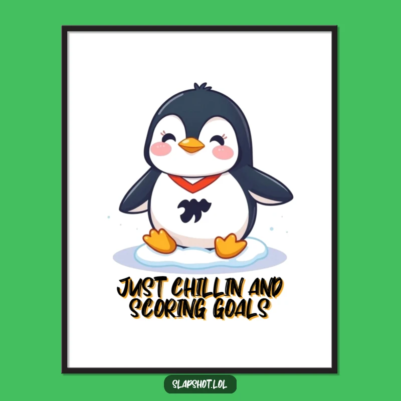 Funny Free Printable Penguin Wall Art: Hockey Star Sliding Downloadable Decor