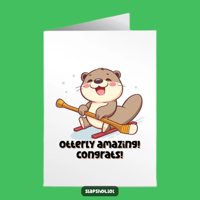Free Printable Congrats Card: Otter Celebrates with a Hockey Slide for Downloadable Gift