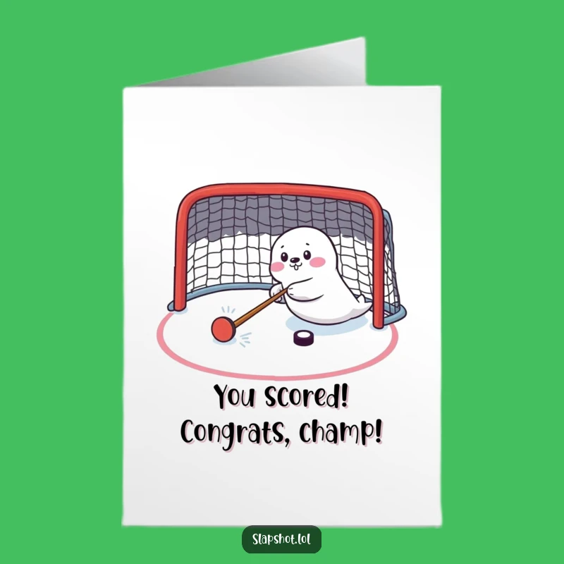 Free Printable Congrats Card: Seal Hockey Champ Funny Downloadable Gift for Winners