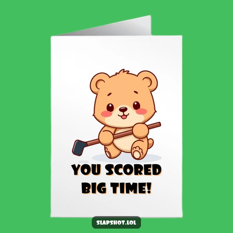 Free Printable Bear Cub Congrats Card: Hockey Play Downloadable