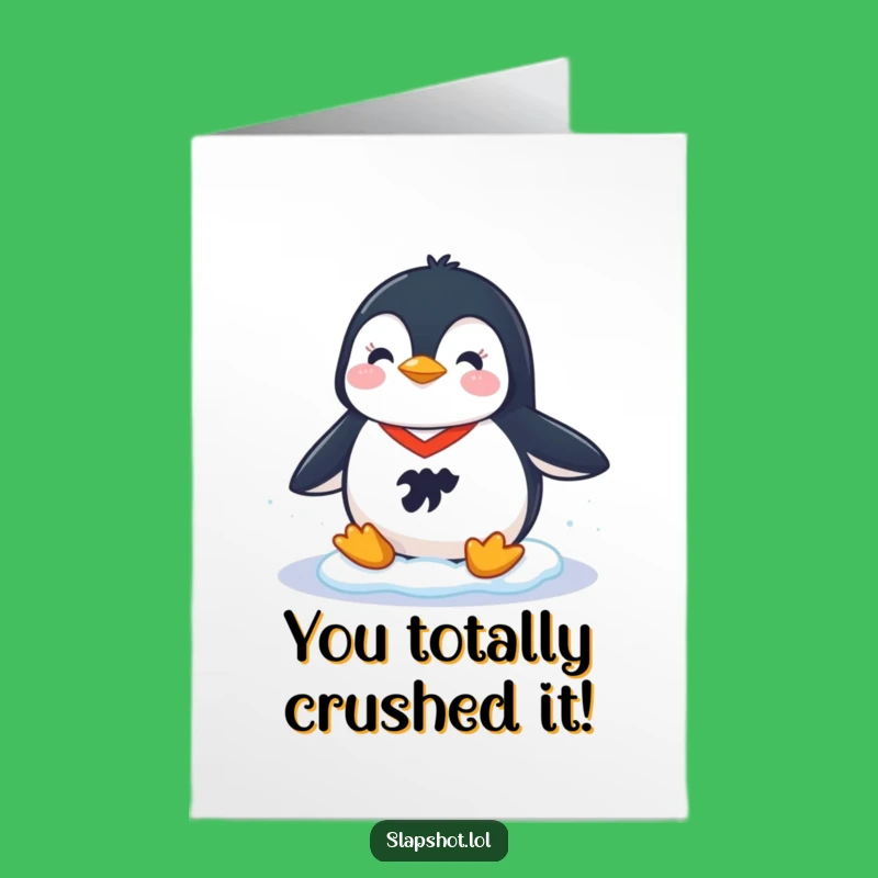 Free Printable Penguin Congrats Card: Hockey Champ Sliding Celebration Downloadable